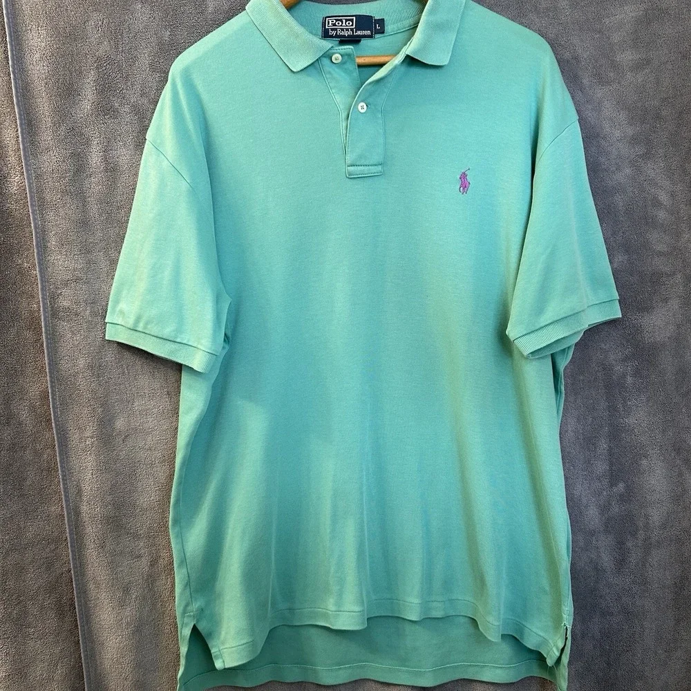 Polo Ralph Lauren Mens Large Teal Short Sleeve Purple Pony Shirt